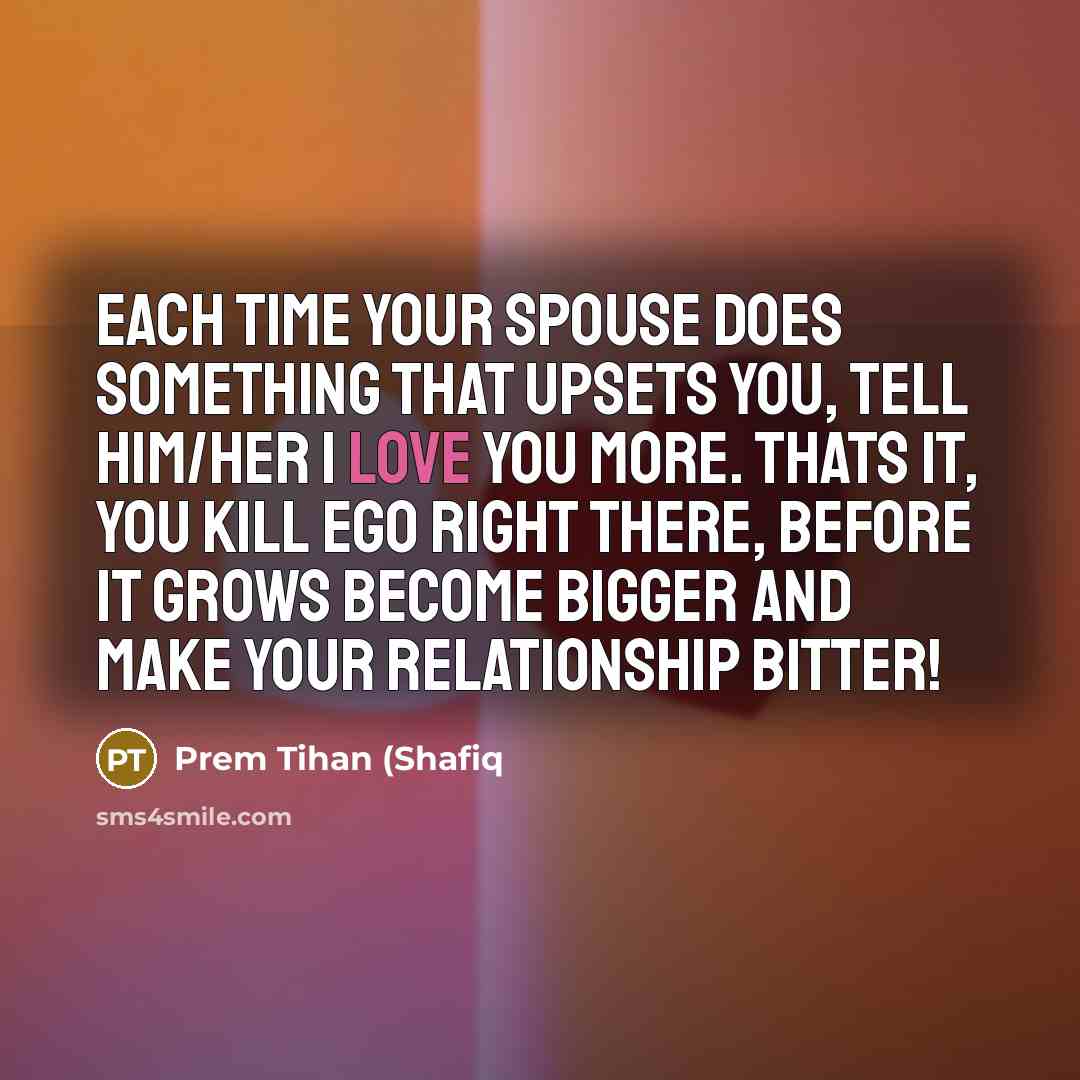 “Each time your spouse does something that upsets you, tell…” quote by Prem Tihan (Shafiq
