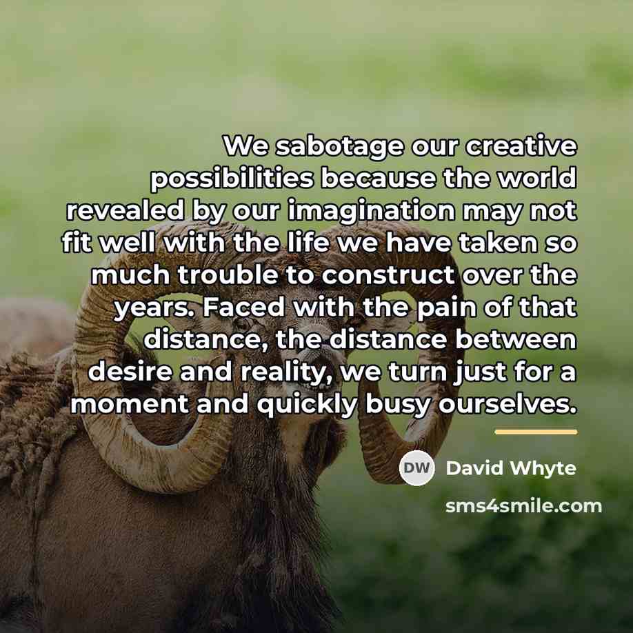 “We sabotage our creative possibilities because the world revealed by…” quote by David Whyte