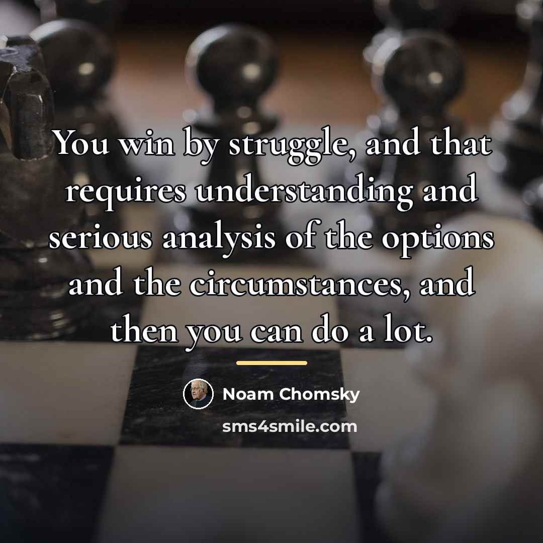 “You win by struggle, and that requires understanding and serious…” quote by Noam Chomsky