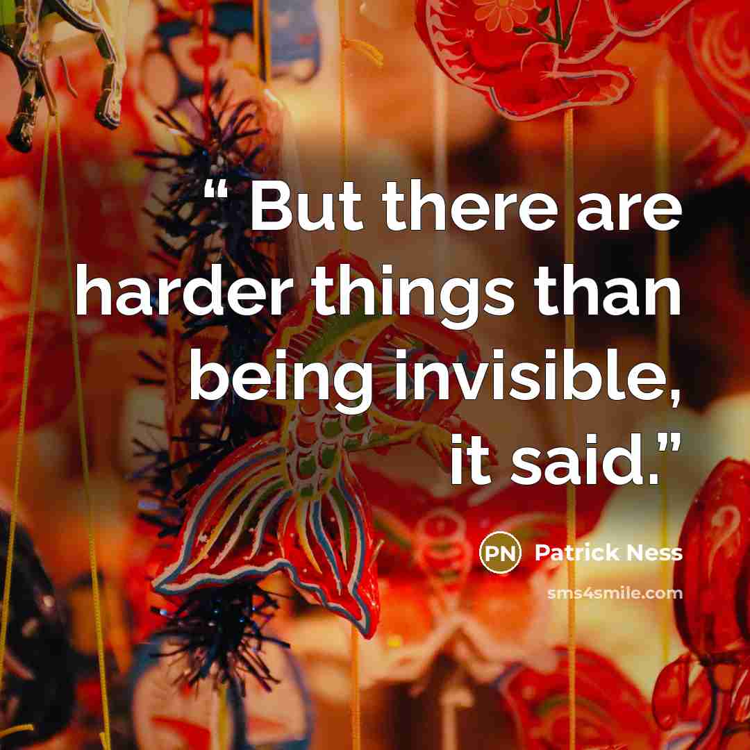 “But there are harder things than being invisible, it said.” quote by Patrick Ness