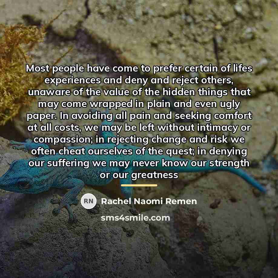 “Most people have come to prefer certain of lifes experiences…” quote by Rachel Naomi Remen