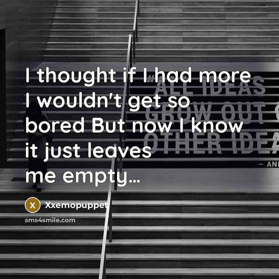 “I thought if I had more I wouldn't get so bored But now I know it just leaves me empty…” quote by Xxemopuppet