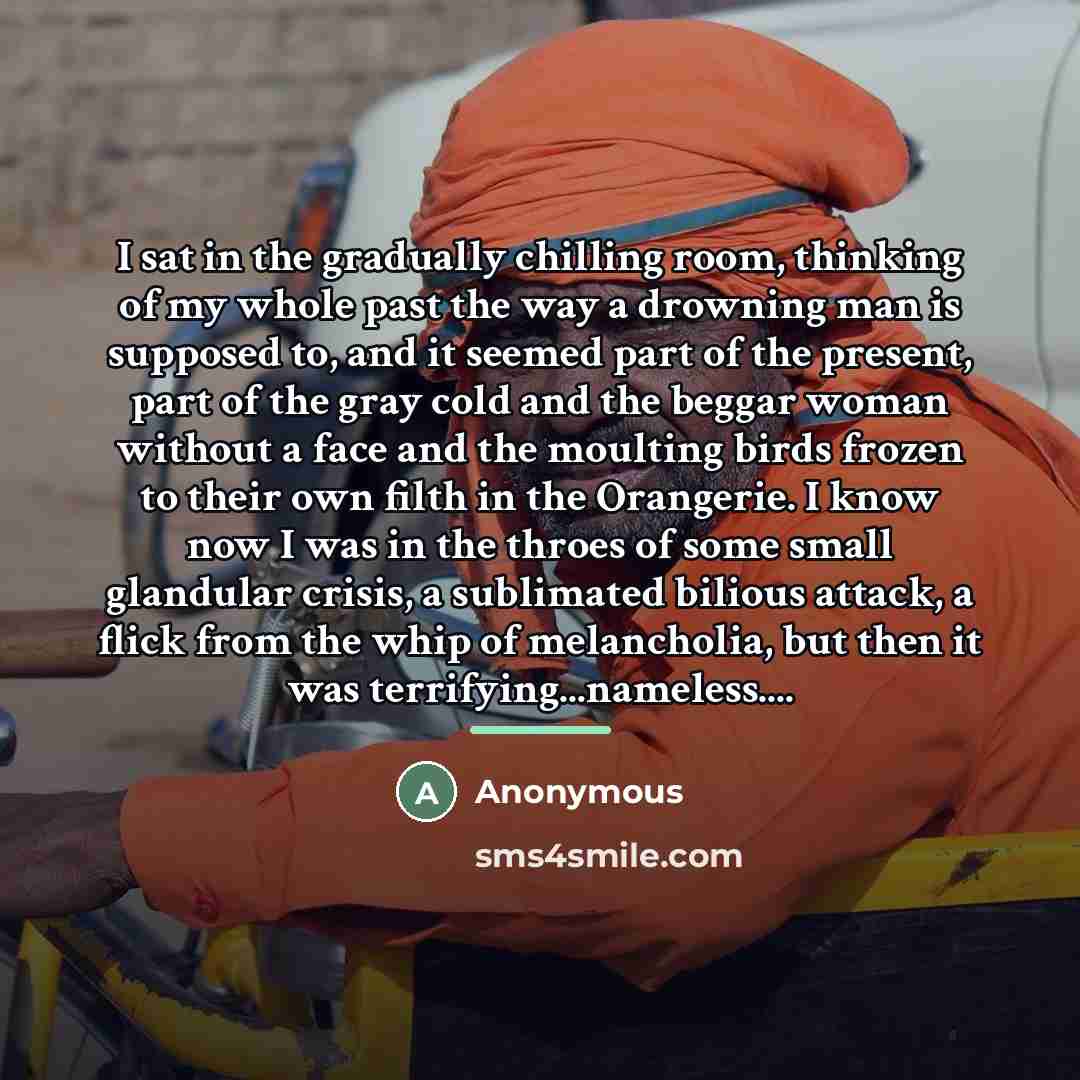 “I sat in the gradually chilling room, thinking of my…” quote by Anonymous