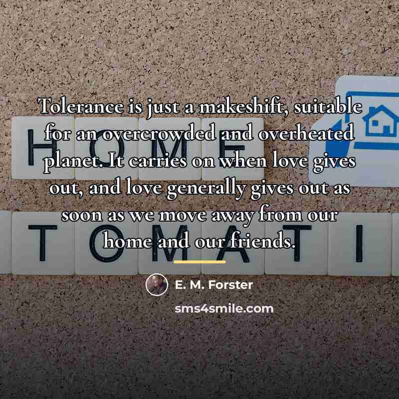 “Tolerance is just a makeshift, suitable for an overcrowded and…” quote by E. M. Forster
