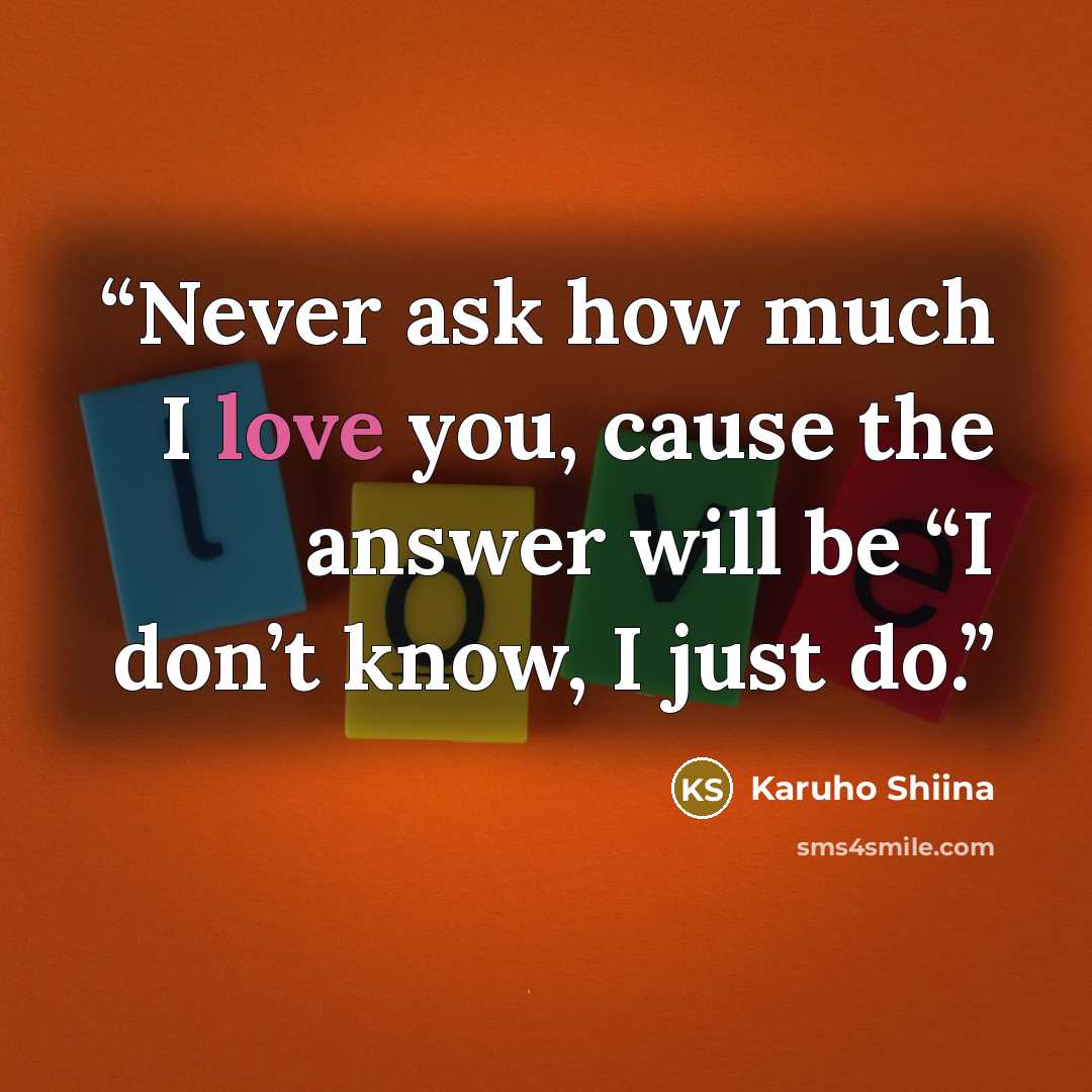 “Never ask how much I love you, cause the answer will be “I don’t know, I just do.” quote by Karuho Shiina