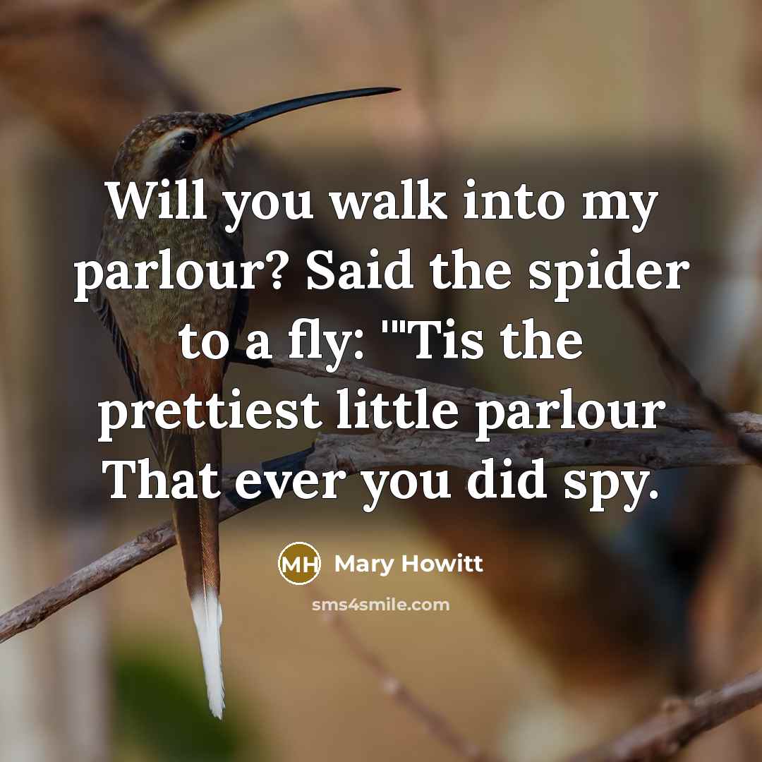 “Will you walk into my parlour? Said the spider to…” quote by Mary Howitt