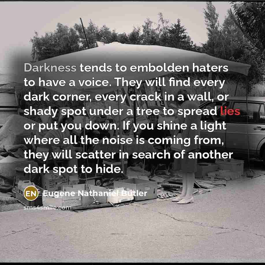 “Darkness tends to embolden haters to have a voice. They…” quote by Eugene Nathaniel Butler