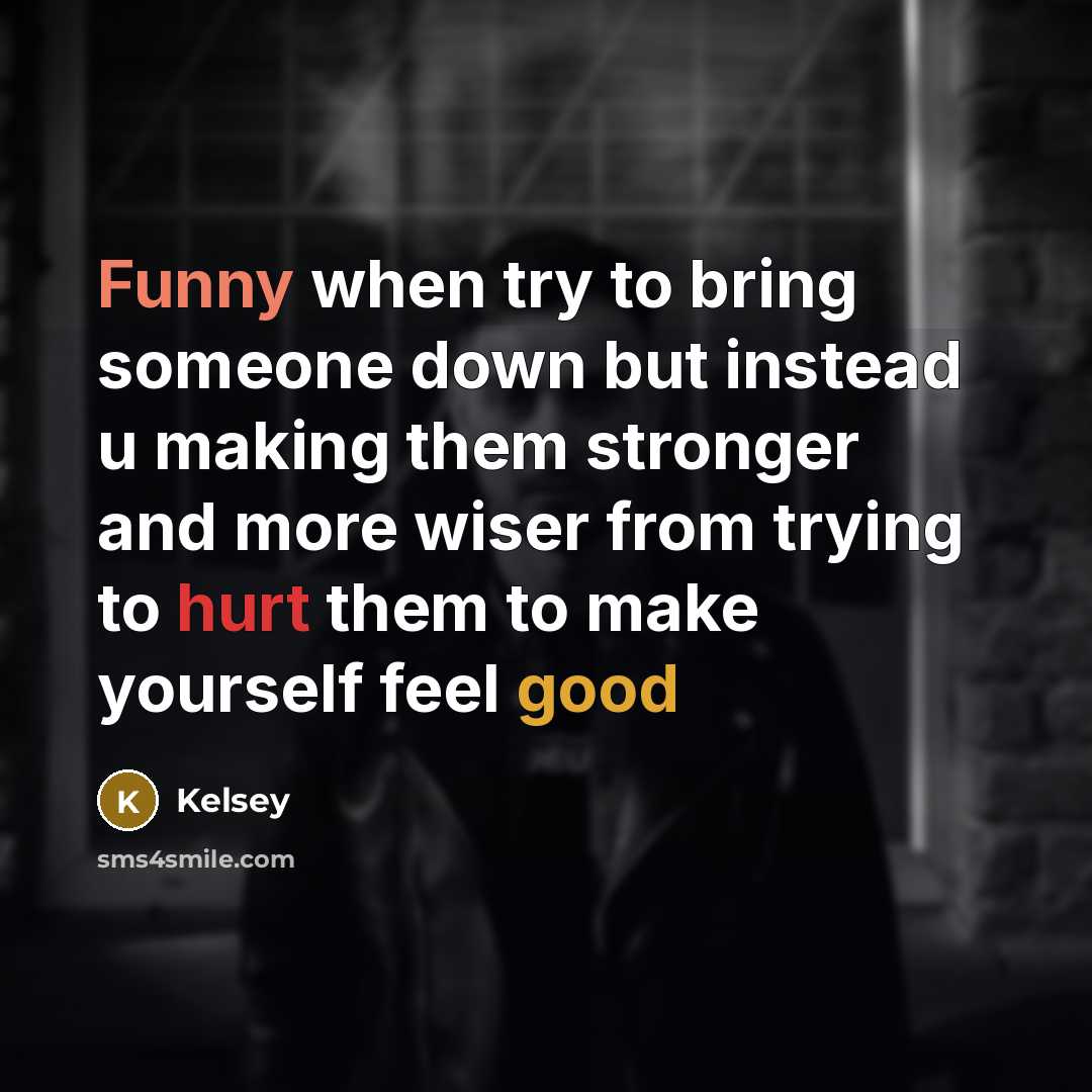 “Funny when try to bring someone down but instead u making them stronger and more wiser from trying to hurt them to make yourself feel good” quote by Kelsey