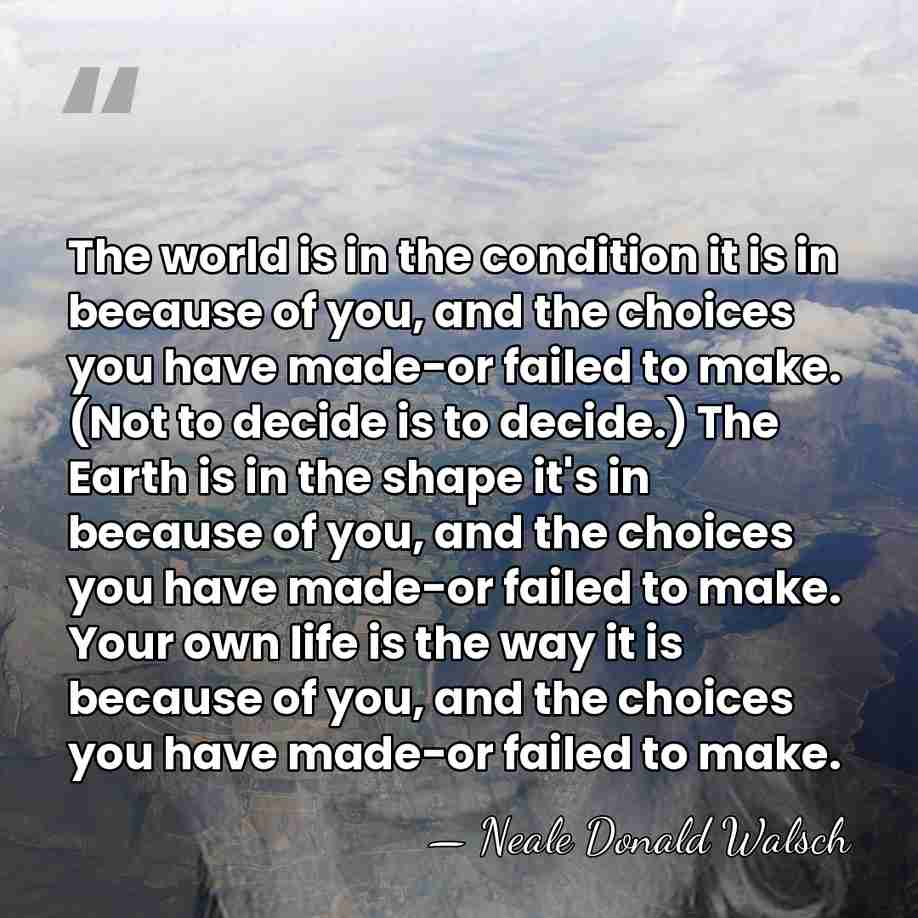 The world is in the condition it is in because of you,&hellip; - Neale Donald Walsch