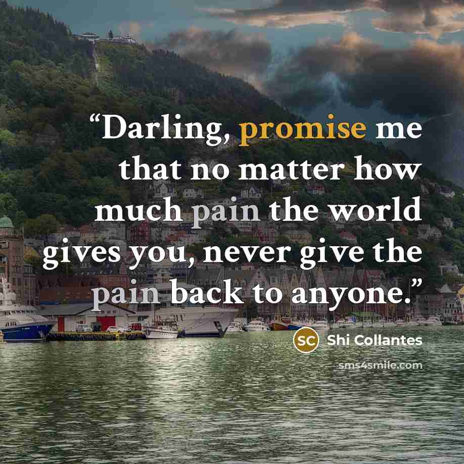 “Darling, promise me that no matter how much pain the world gives you, never give the pain back to anyone.” quote by Shi Collantes