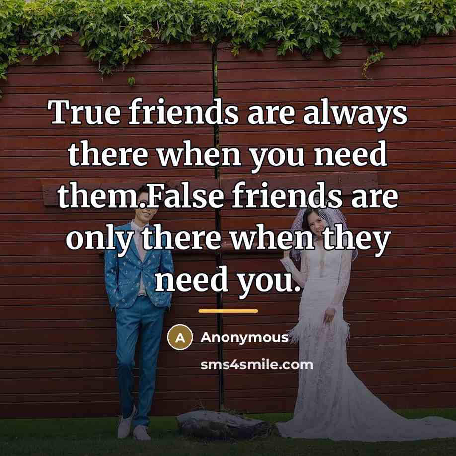 “True friends are always there when you need them.False friends…” quote by Anonymous