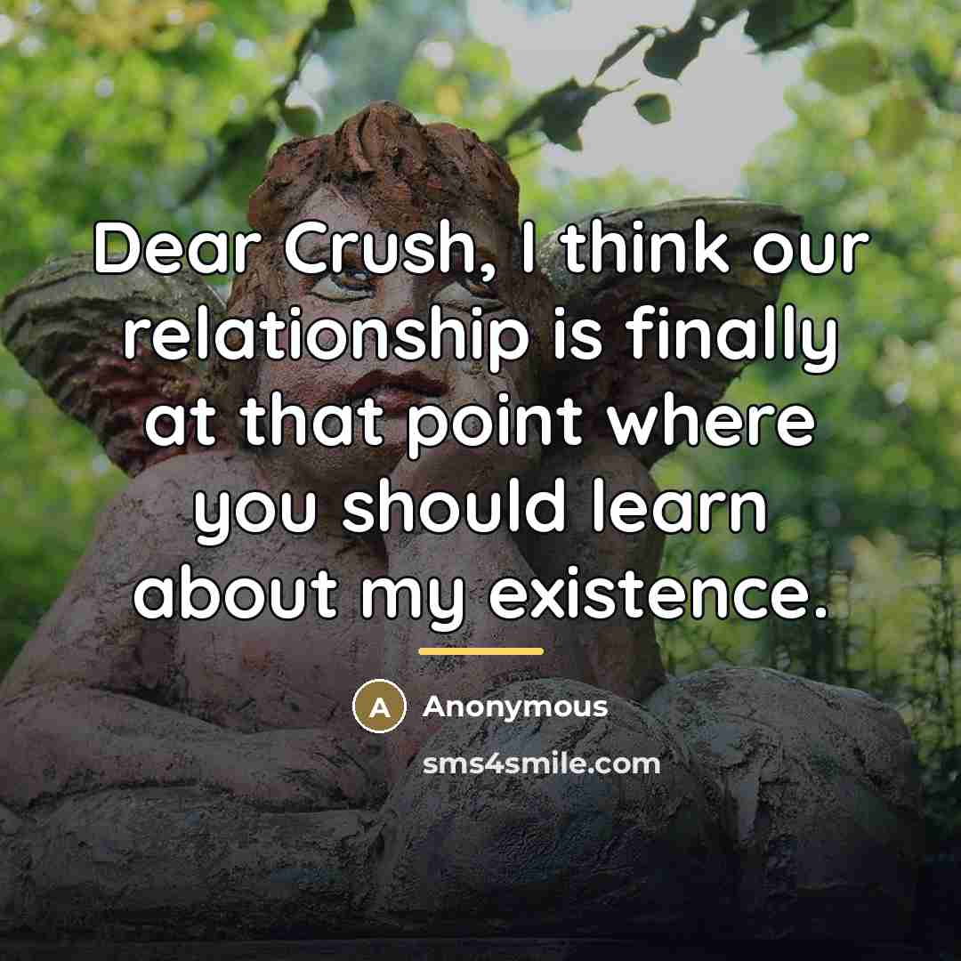 “Dear Crush, I think our relationship is finally at that…” quote by Anonymous