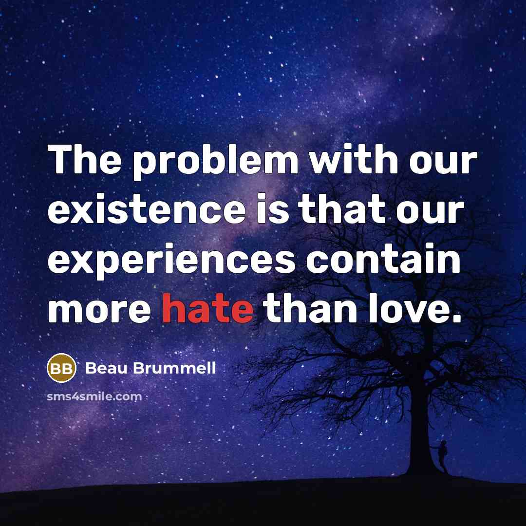 “The problem with our existence is that our experiences contain…” quote by Beau Brummell