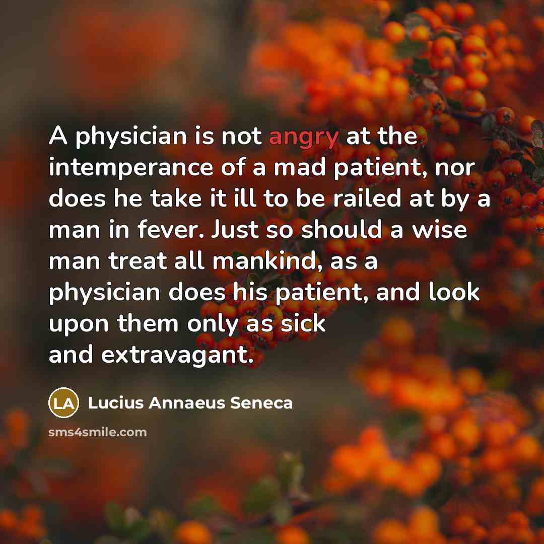 “A physician is not angry at the intemperance of a…” quote by Lucius Annaeus Seneca