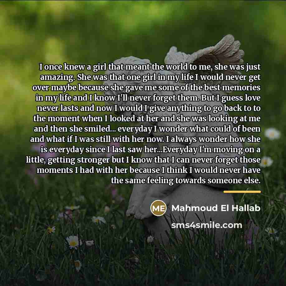 “I once knew a girl that meant the world to…” quote by Mahmoud El Hallab