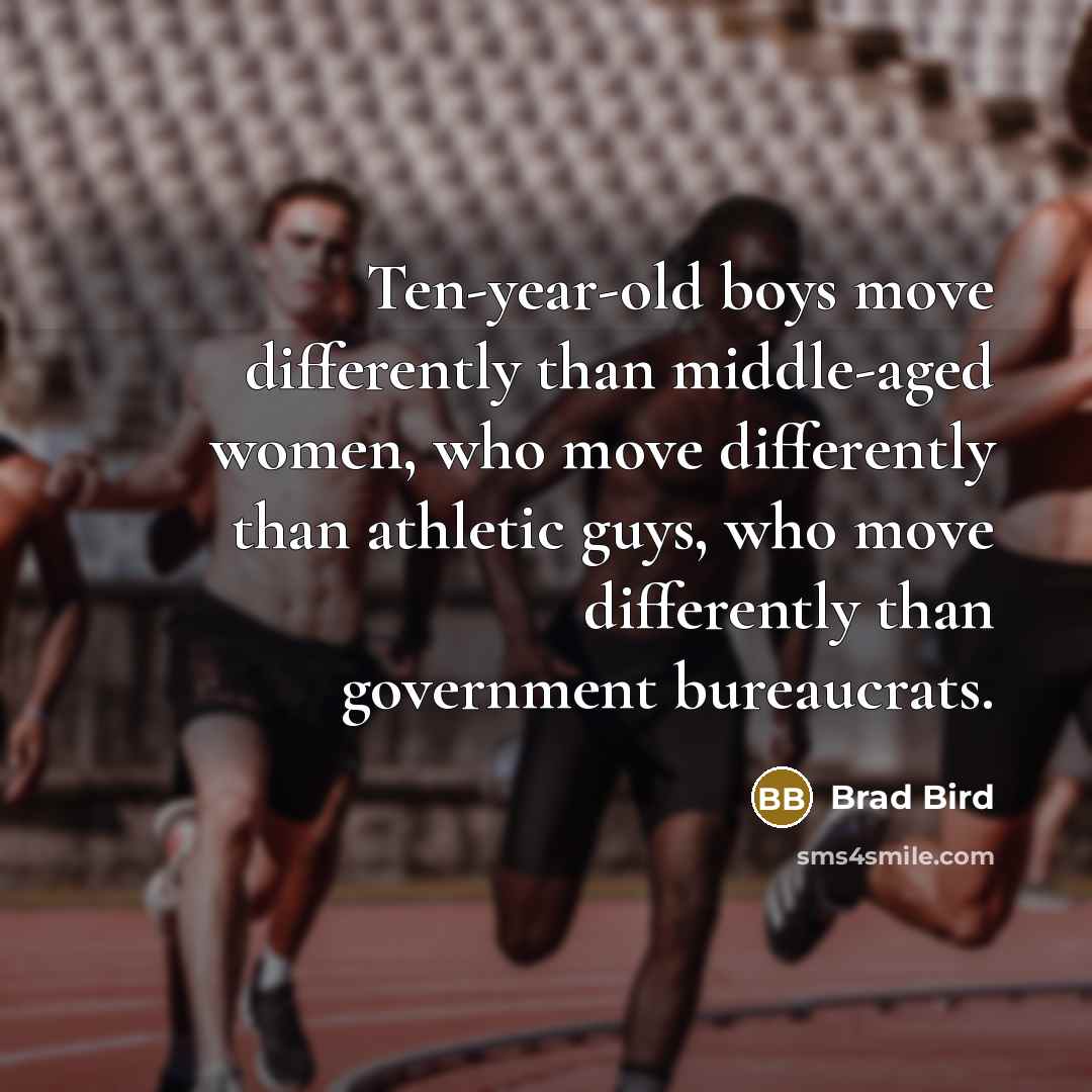 “Ten-year-old boys move differently than middle-aged women, who move differently…” quote by Brad Bird
