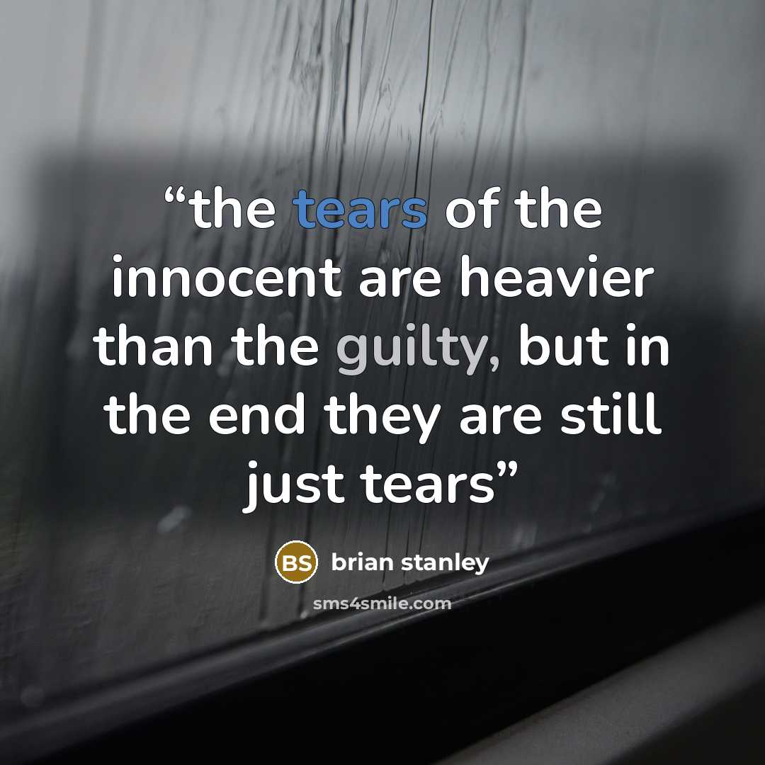 “the tears of the innocent are heavier than the guilty, but in the end they are still just tears” quote by brian stanley