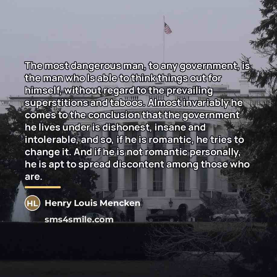 “The most dangerous man, to any government, is the man…” quote by Henry Louis Mencken