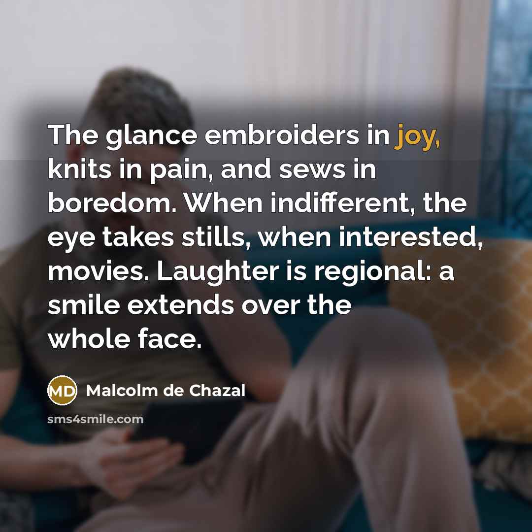 “The glance embroiders in joy, knits in pain, and sews…” quote by Malcolm De Chazal