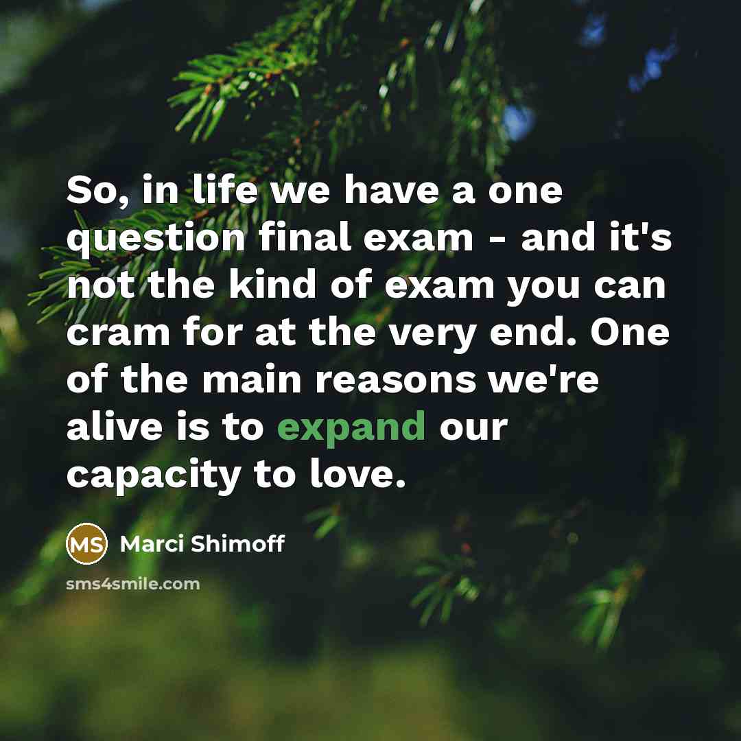 “So, in life we have a one question final exam…” quote by Marci Shimoff