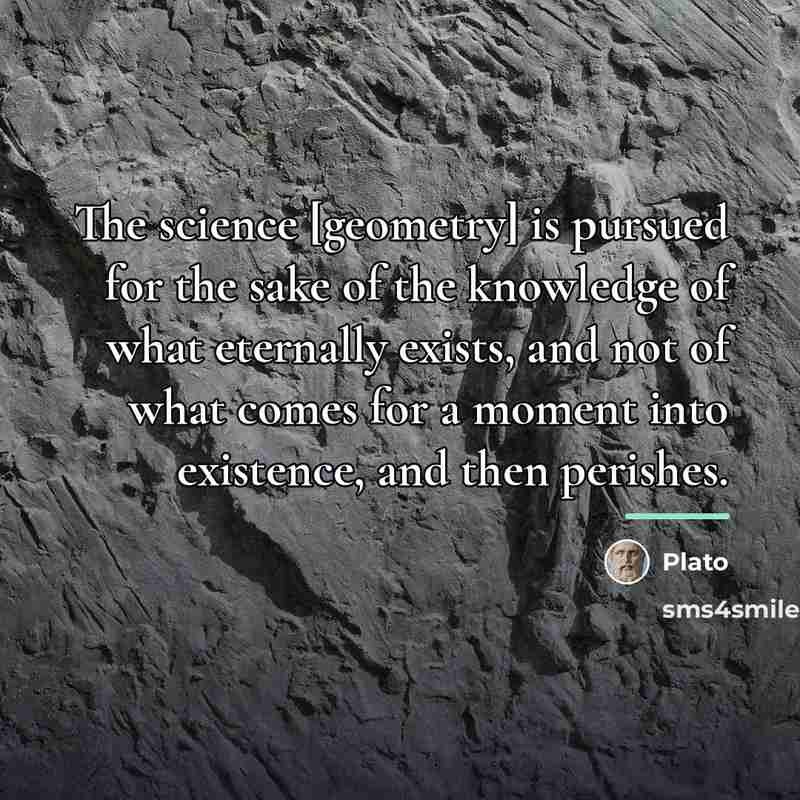 “The science [geometry] is pursued for the sake of the…” quote by Plato