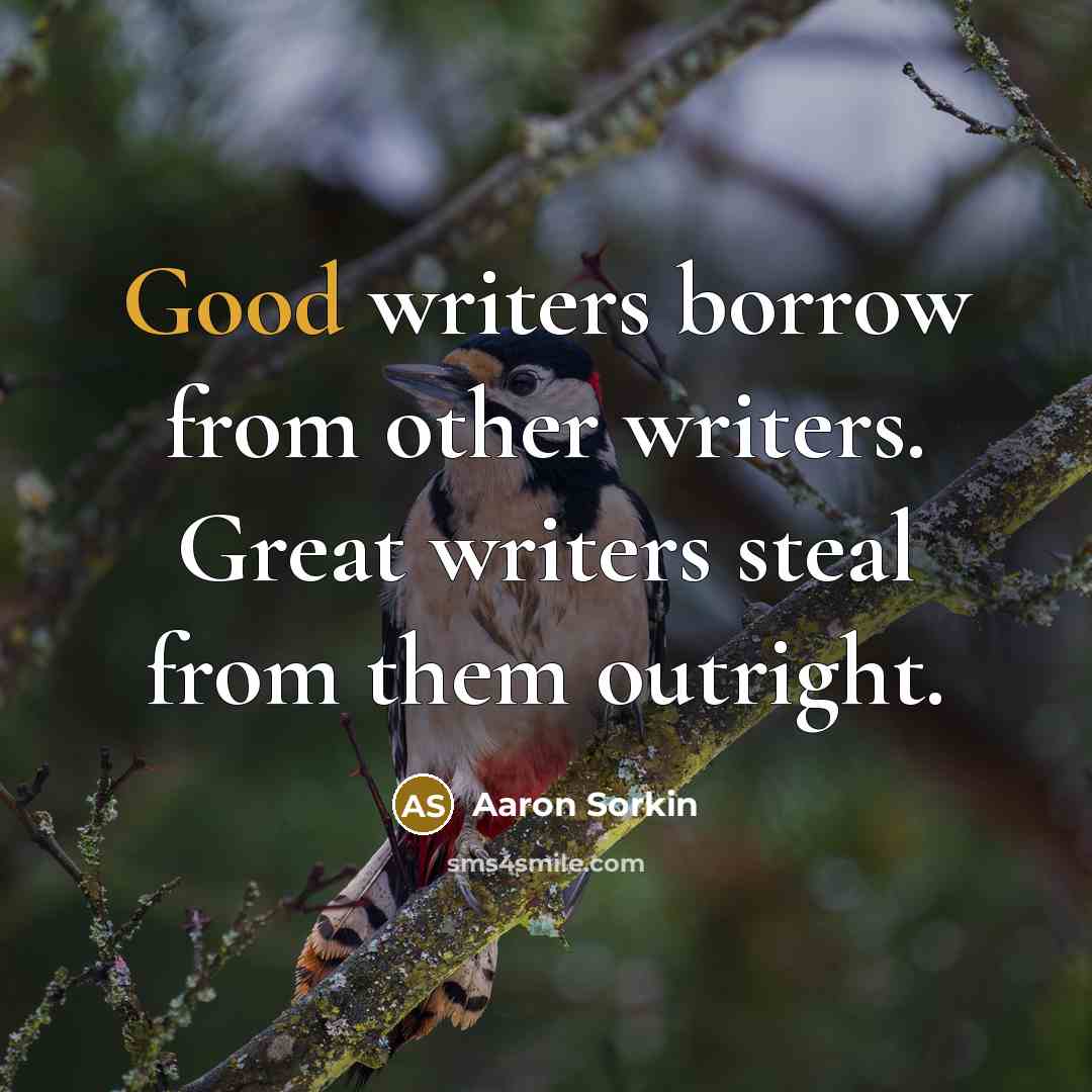 “Good writers borrow from other writers. Great writers steal from…” quote by Aaron Sorkin