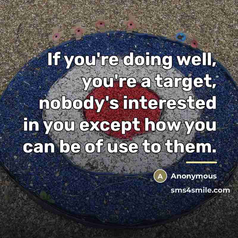 “If you're doing well, you're a target, nobody's interested in…” quote by Anonymous