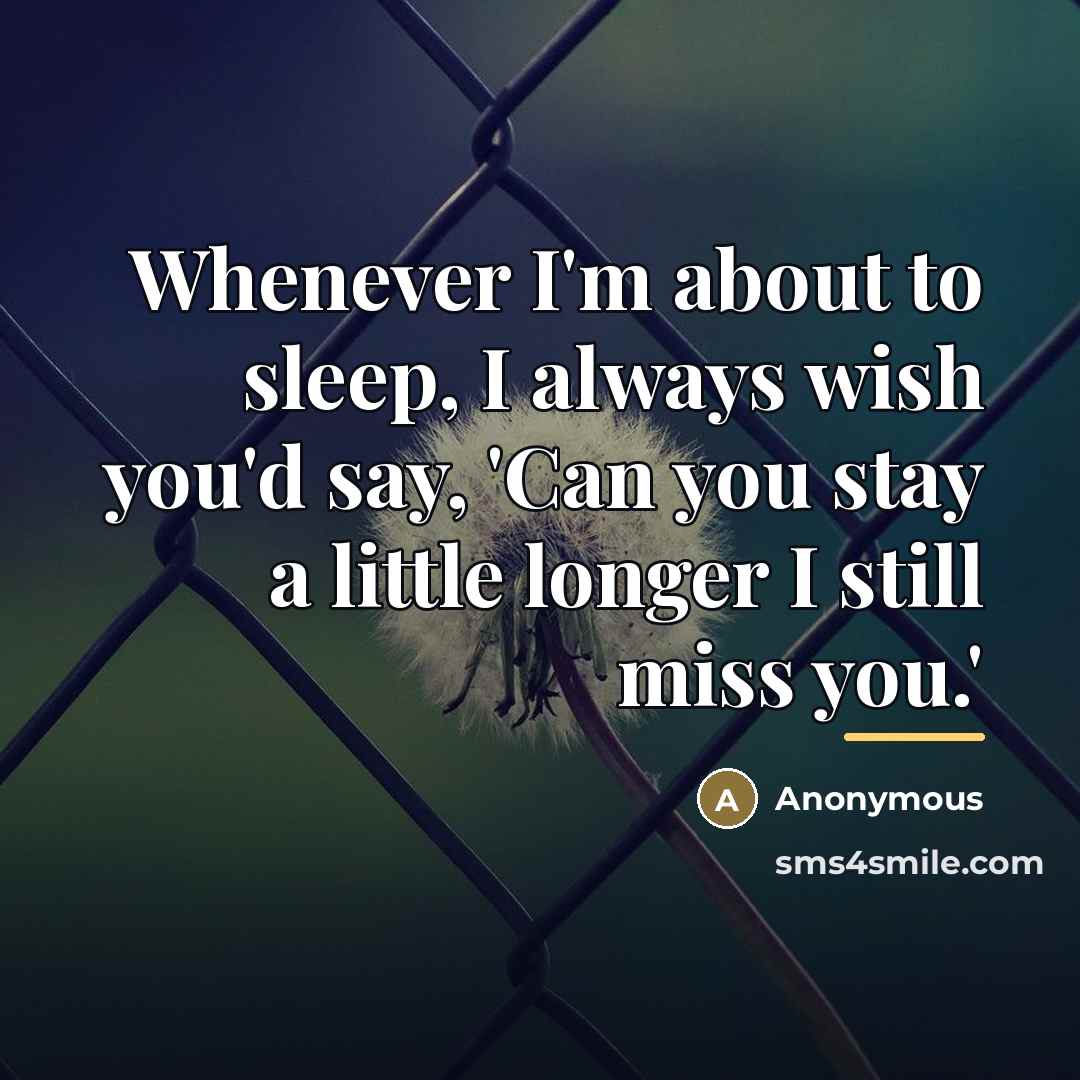 “Whenever I'm about to sleep, I always wish you'd say, 'Can you stay a little longer I still miss you.'” quote by Anonymous