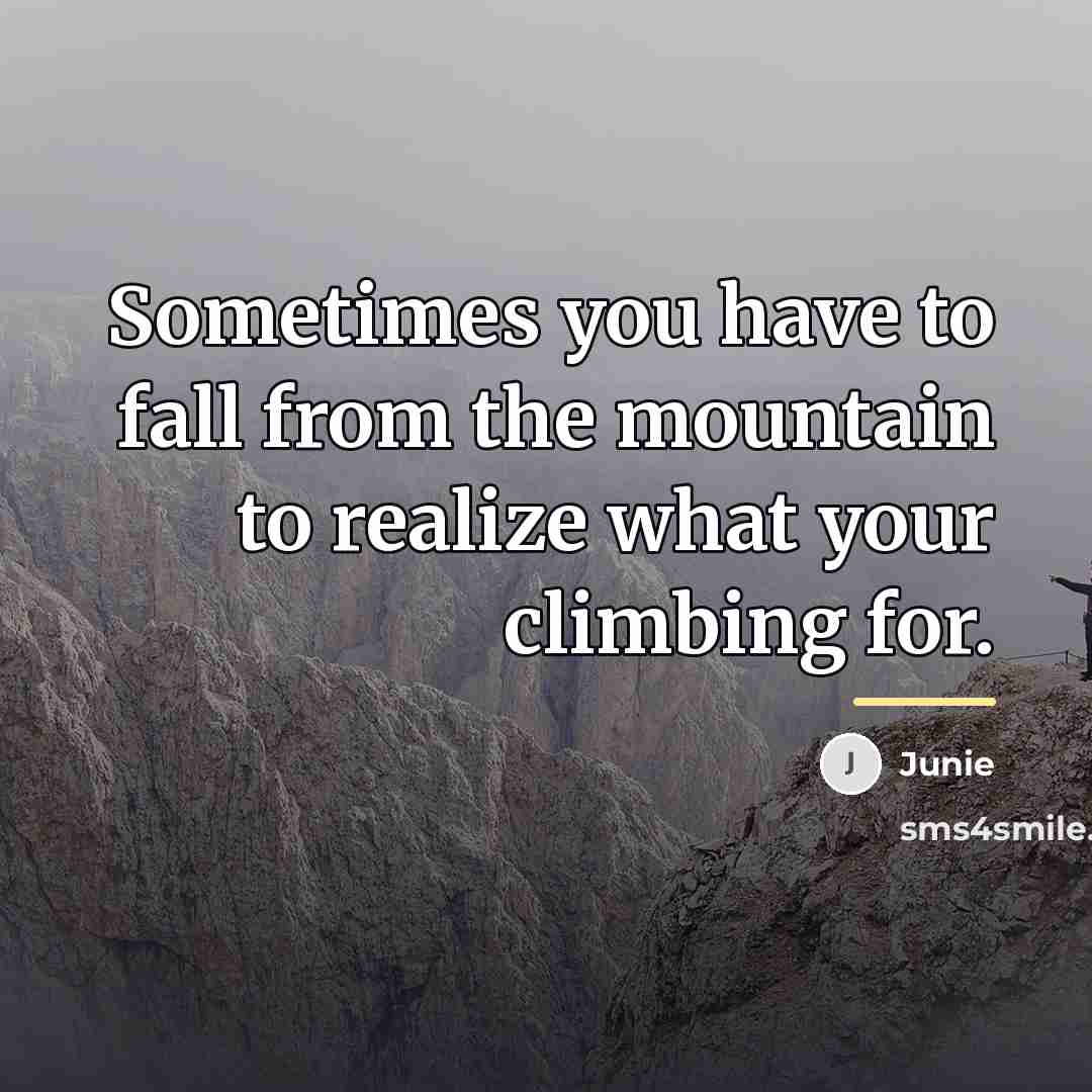 “Sometimes you have to fall from the mountain to realize…” quote by Junie