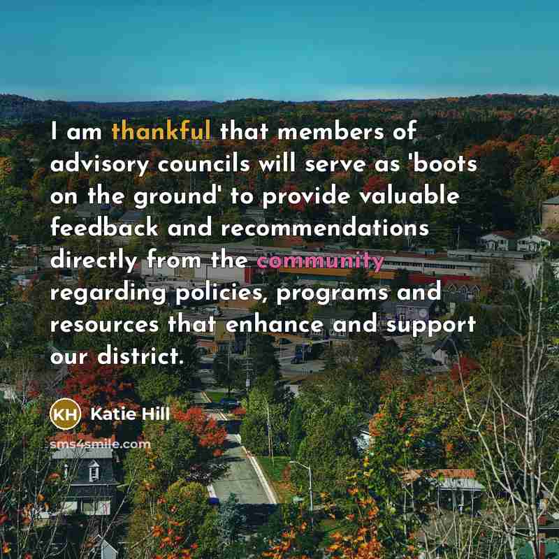 “I am thankful that members of advisory councils will serve…” quote by Katie Hill
