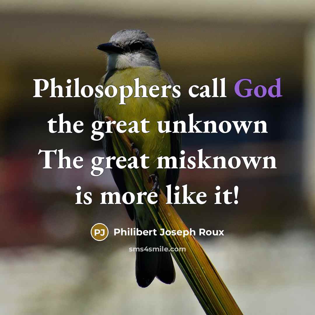 “Philosophers call God the great unknown The great misknown is…” quote by Philibert Joseph Roux