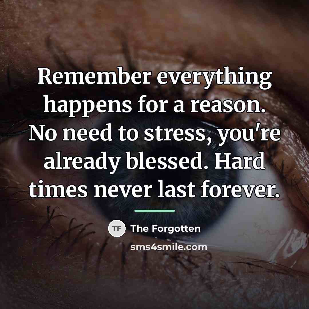 “Remember everything happens for a reason. No need to stress,…” quote by The Forgotten