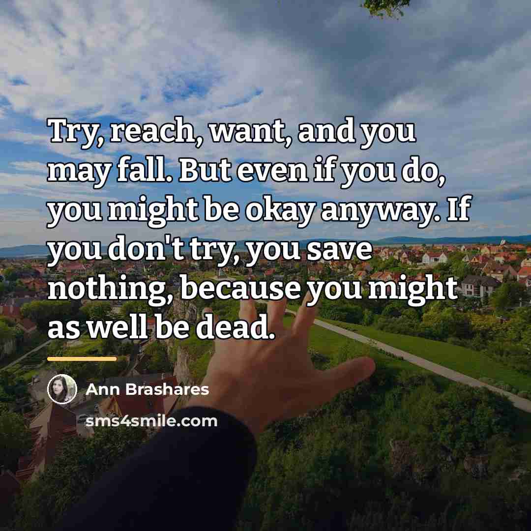 “Try, reach, want, and you may fall. But even if…” quote by Ann Brashares