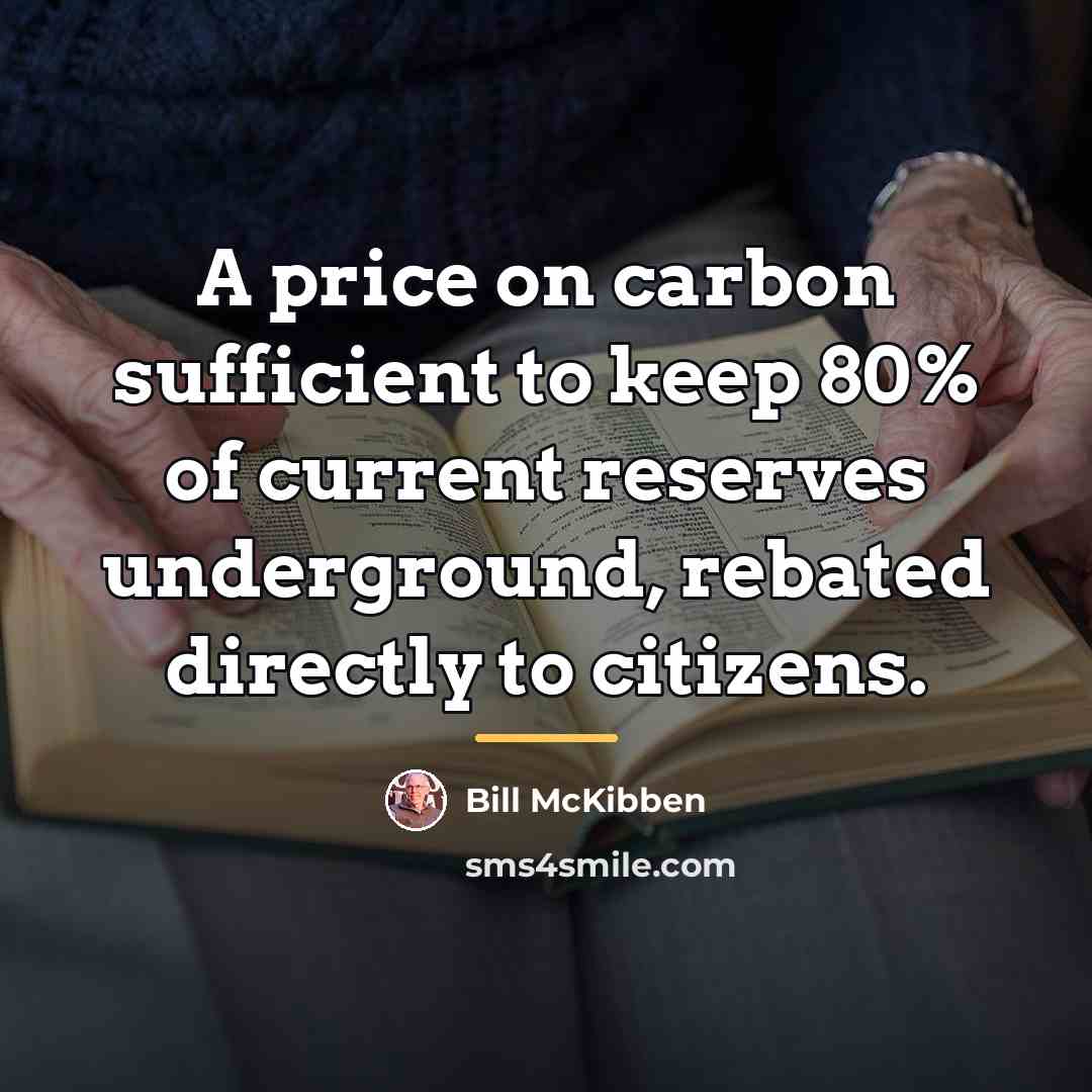 “A price on carbon sufficient to keep 80% of current…” quote by Bill McKibben
