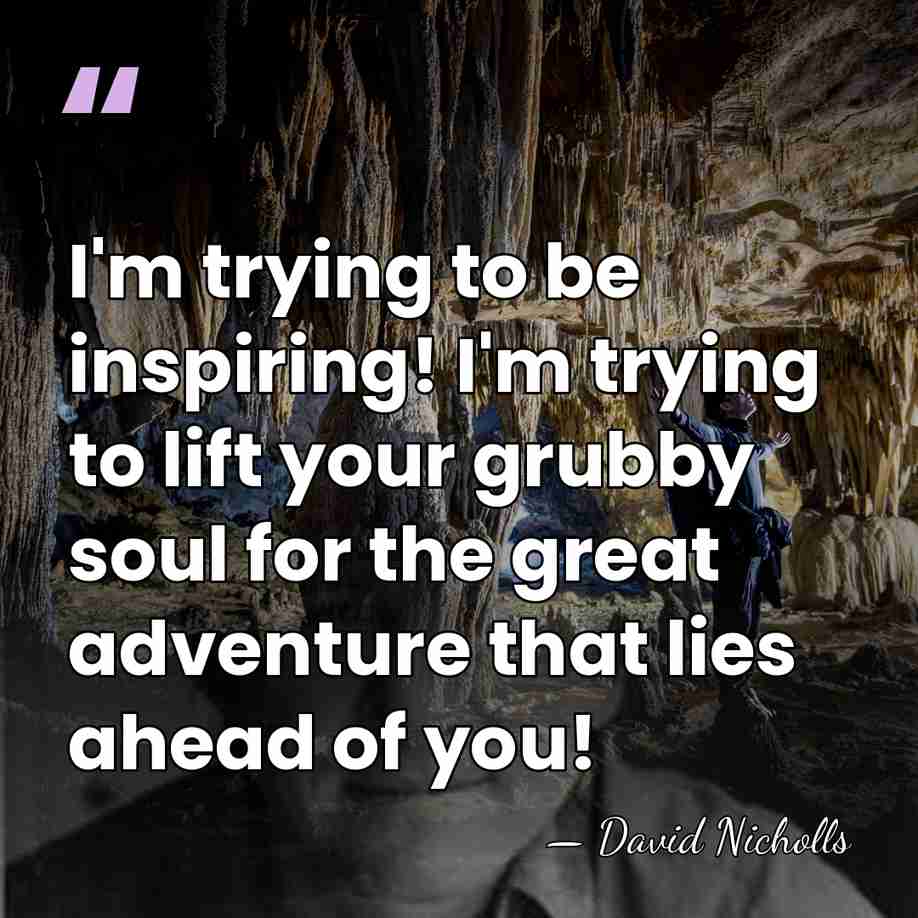 I'm trying to be inspiring! I'm trying to lift your grubby soul&hellip; - David Nicholls