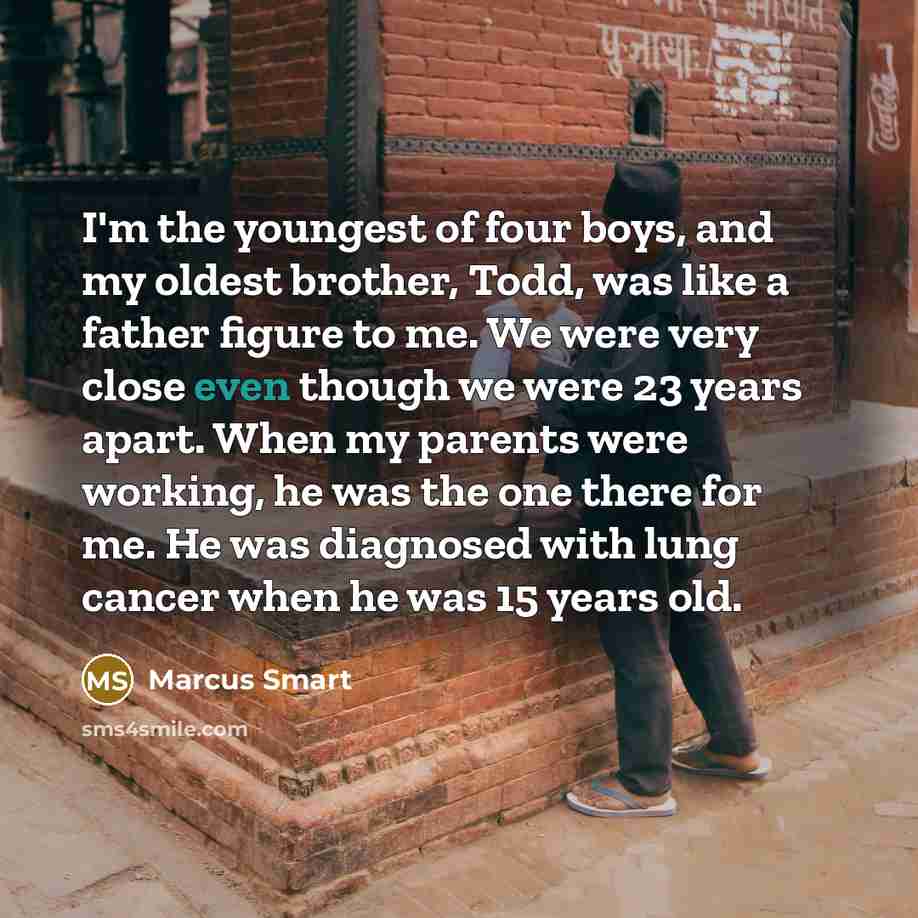 “I'm the youngest of four boys, and my oldest brother,…” quote by Marcus Smart