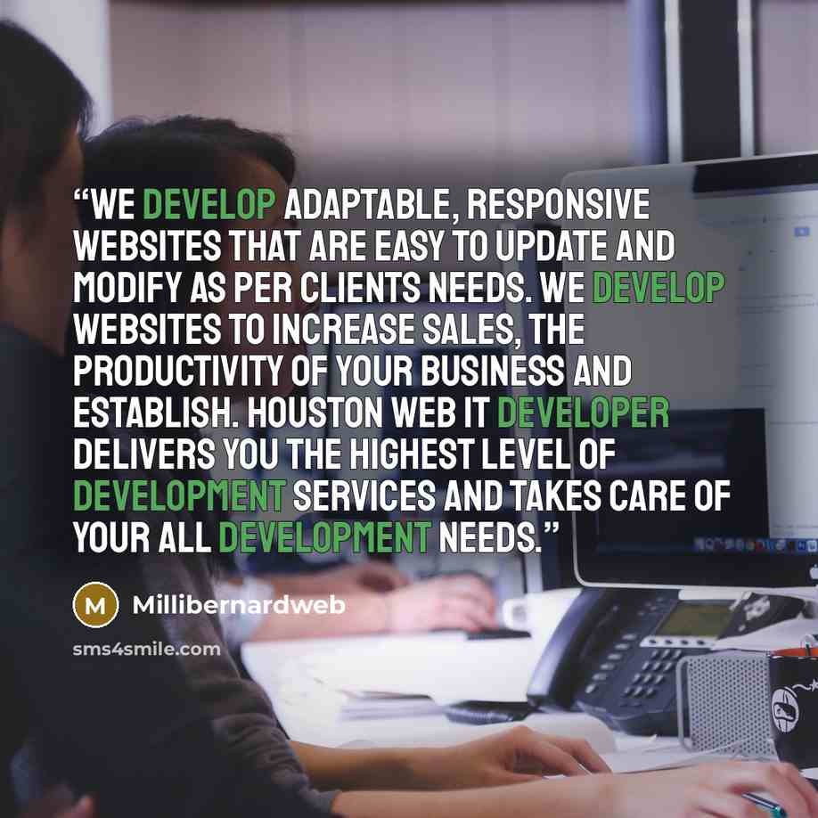 “We develop adaptable, responsive websites that are easy to update and modify as per clients needs. We develop websites to increase sales, the productivity of your business and establish. Houston Web IT Developer delivers you the highest level of development services and takes care of your all…” quote by Millibernardweb