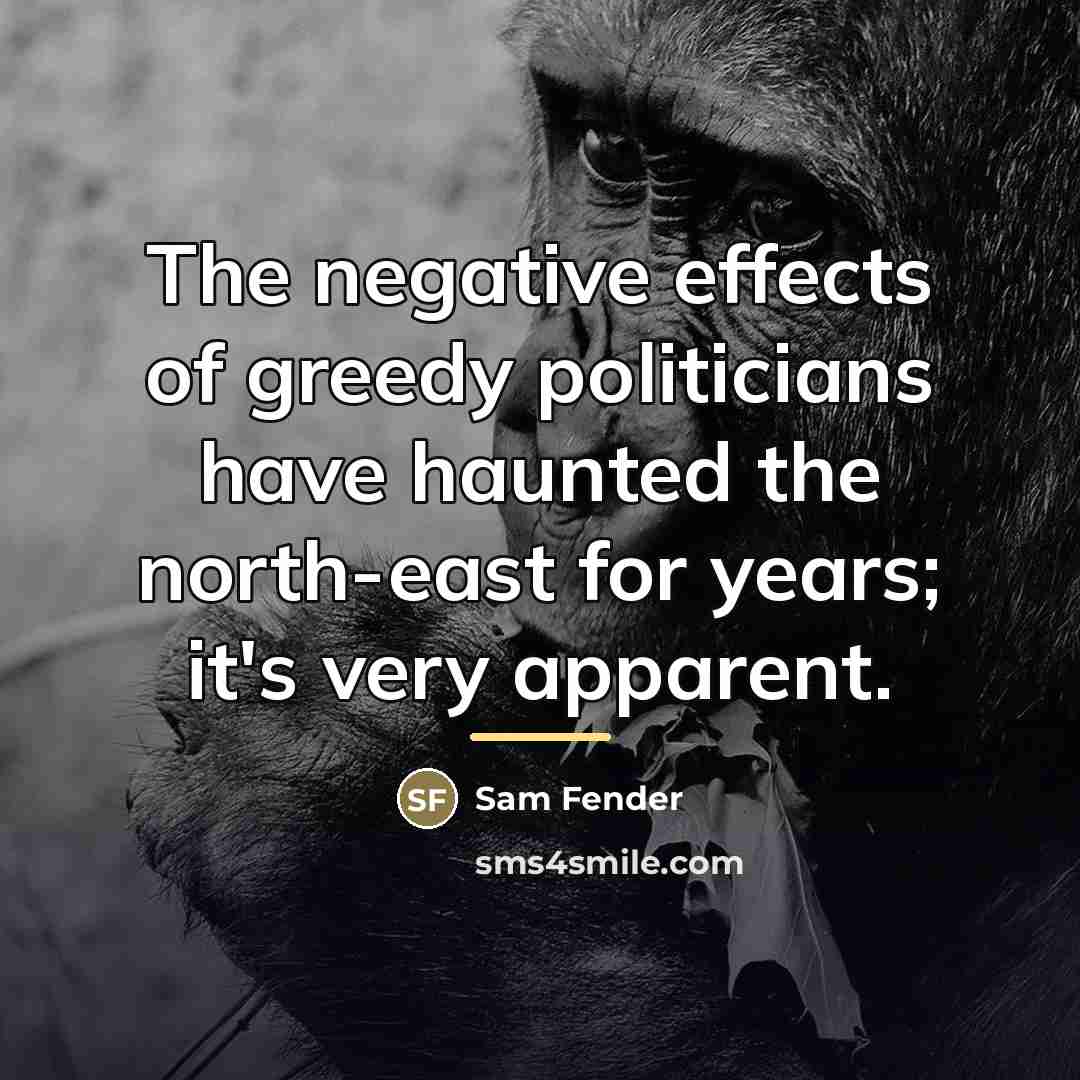 “The negative effects of greedy politicians have haunted the north-east…” quote by Sam Fender