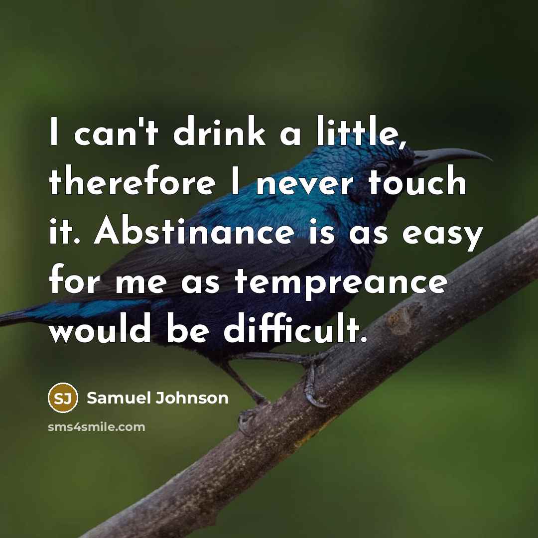 “I can't drink a little, therefore I never touch it.…” quote by Samuel Johnson