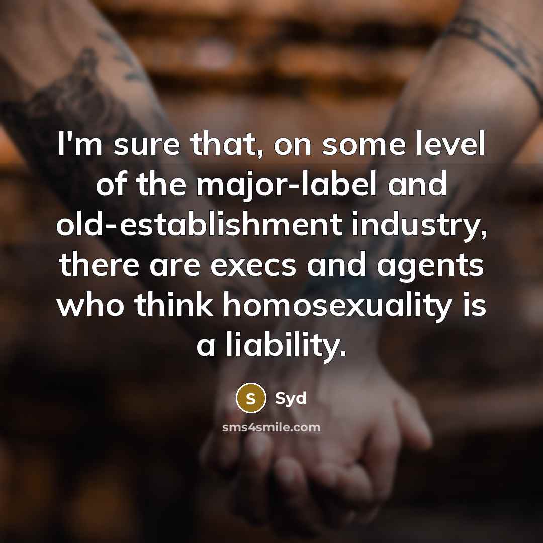“I'm sure that, on some level of the major-label and old-establishment industry, there are execs and agents who think homosexuality is a liability.” quote by Syd