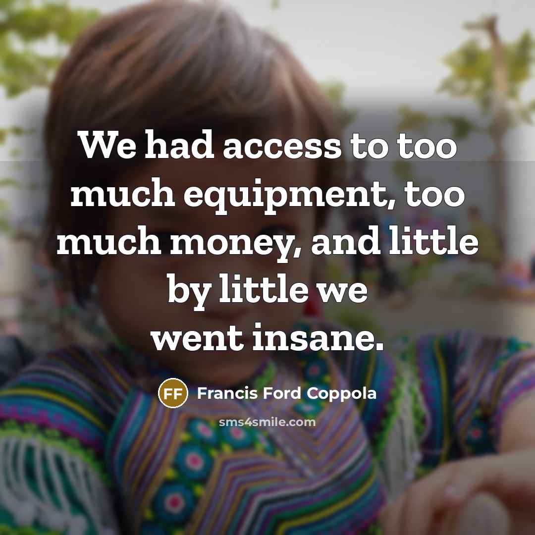 “We had access to too much equipment, too much money,…” quote by Francis Ford Coppola