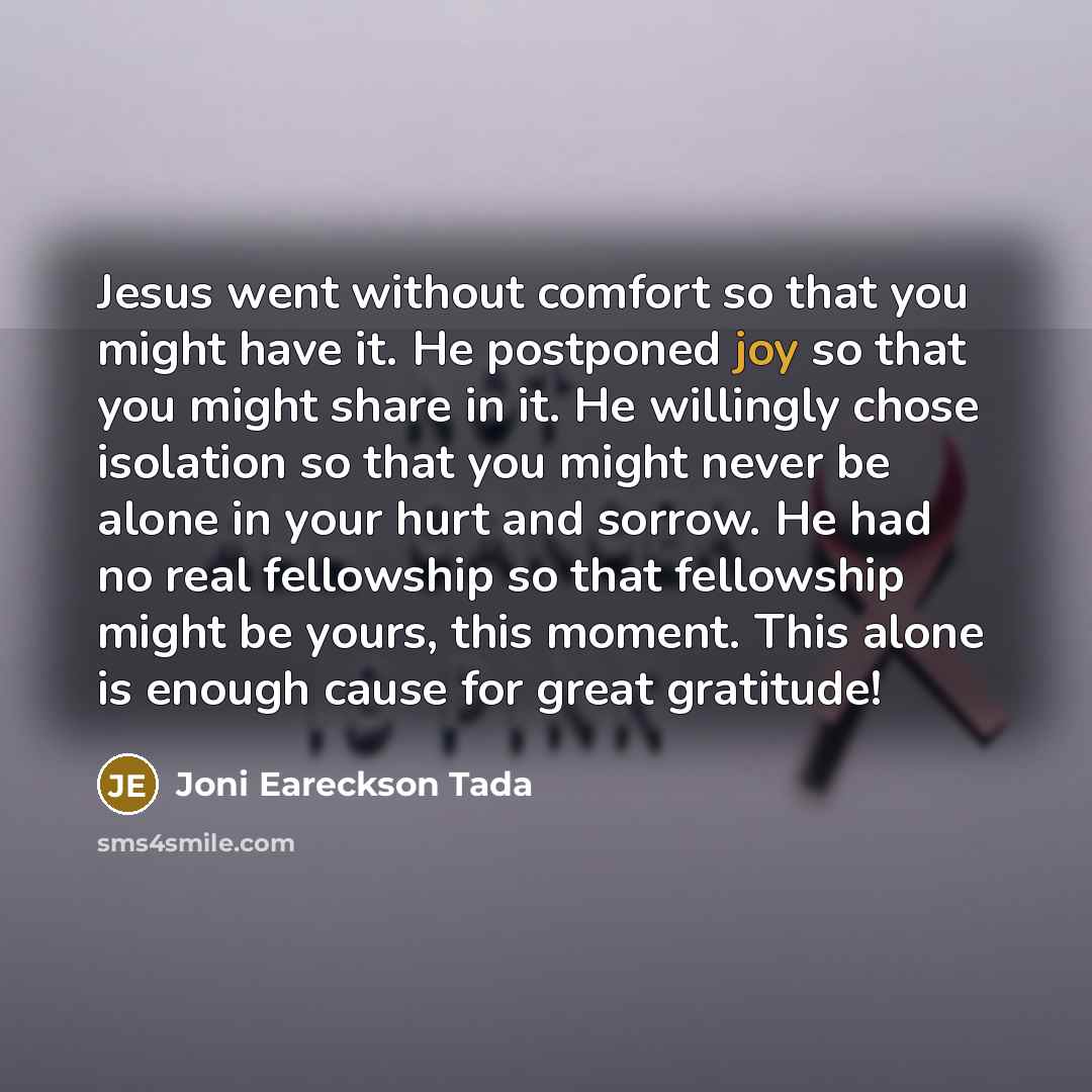“Jesus went without comfort so that you might have it.…” quote by Joni Eareckson Tada