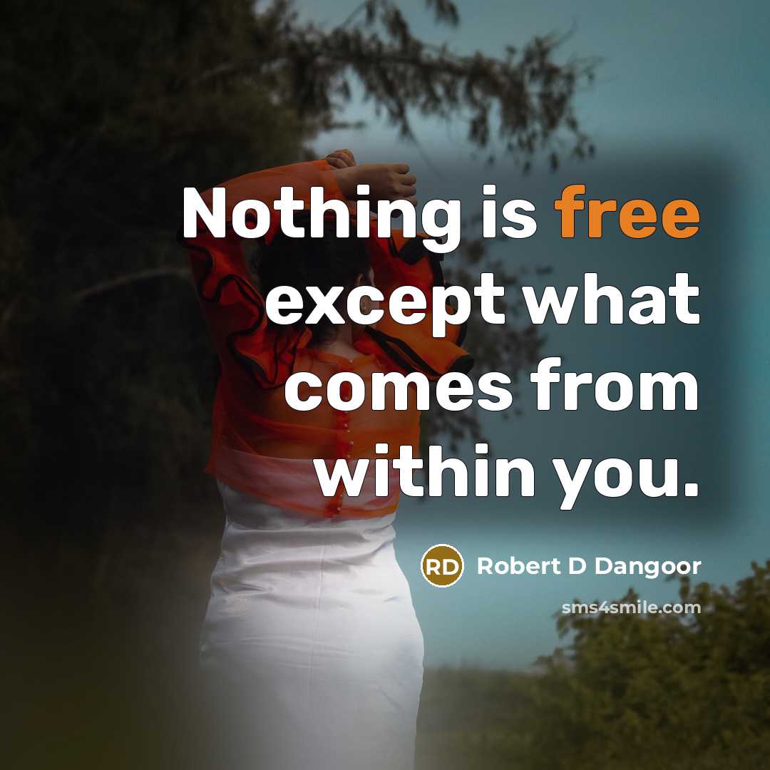 “Nothing is free except what comes from within you.…” quote by Robert D Dangoor