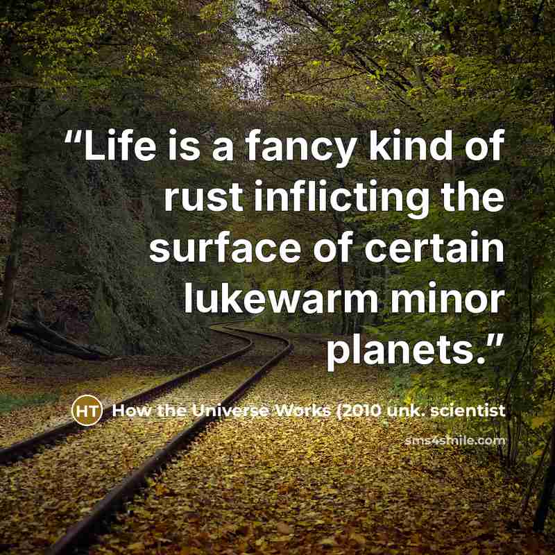 “Life is a fancy kind of rust inflicting the surface of certain lukewarm minor planets.” quote by How the Universe Works (2010 unk. scientist