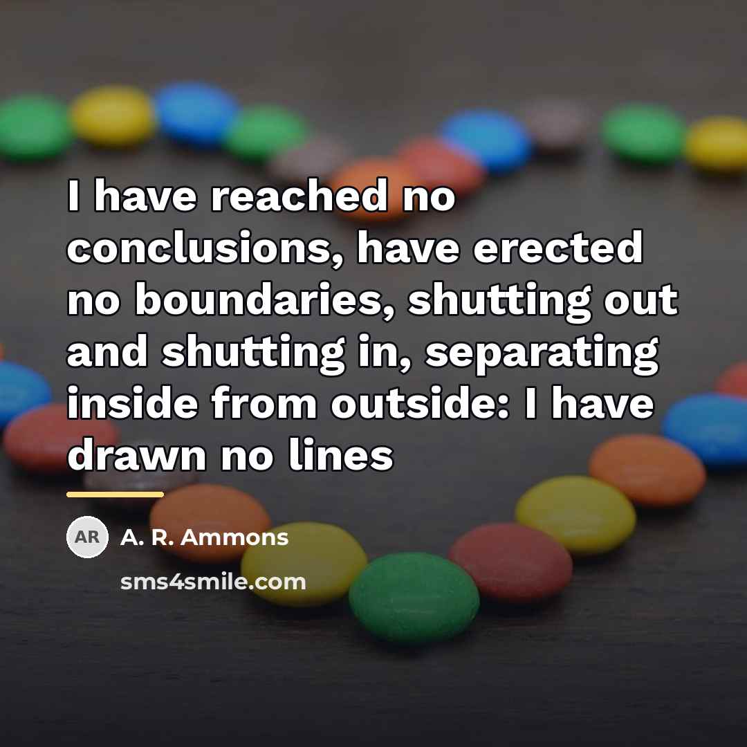 “I have reached no conclusions, have erected no boundaries, shutting…” quote by A. R. Ammons