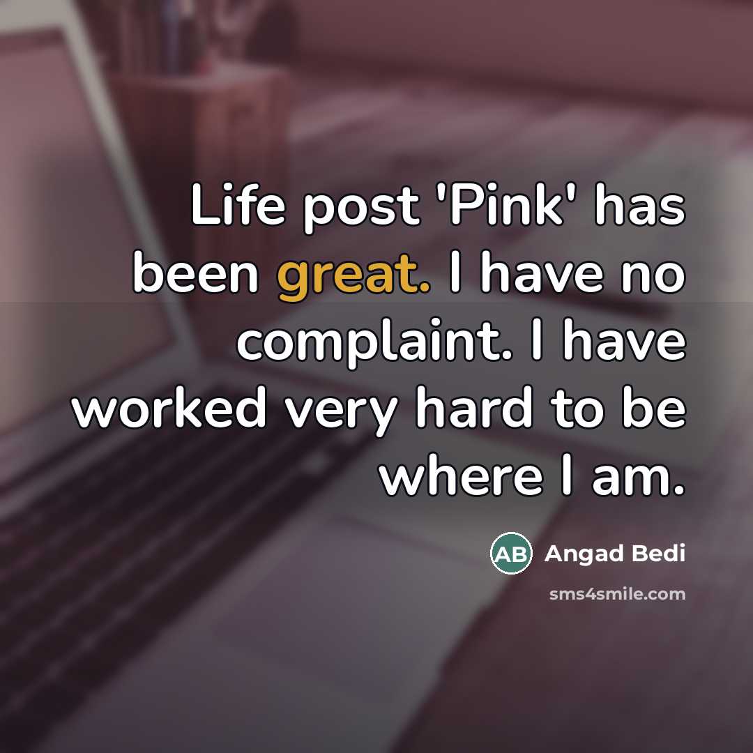 “Life post 'Pink' has been great. I have no complaint.…” quote by Angad Bedi