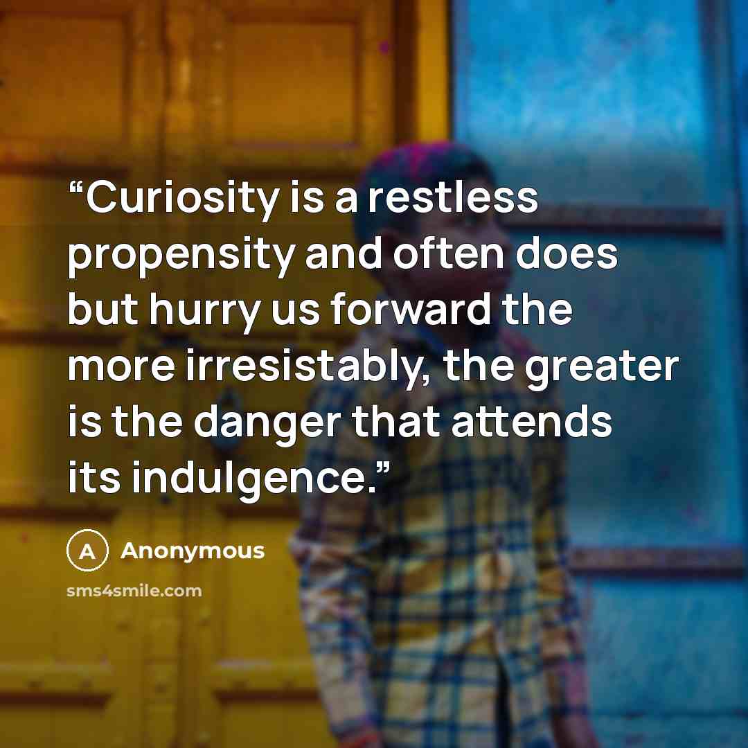 “Curiosity is a restless propensity and often does but hurry us forward the more irresistably, the greater is the danger that attends its indulgence.” quote by Anonymous