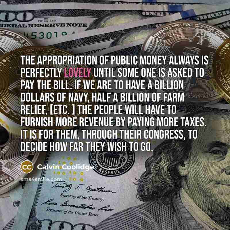 “The appropriation of public money always is perfectly lovely until…” quote by Calvin Coolidge
