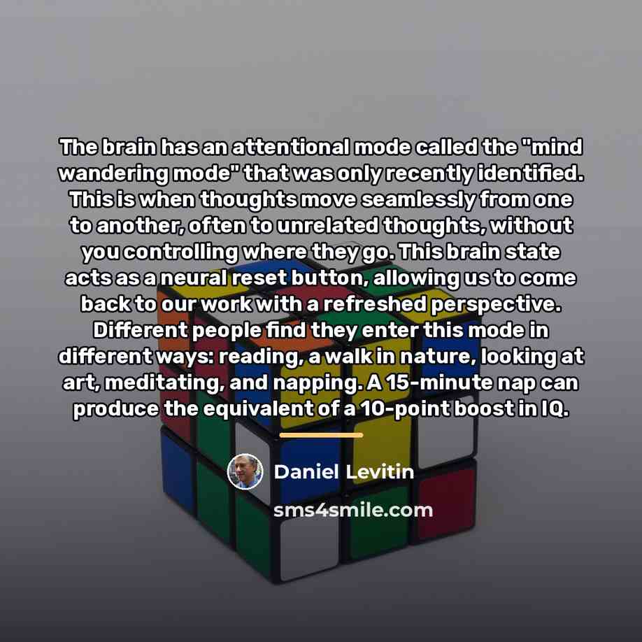 “The brain has an attentional mode called the "mind wandering…” quote by Daniel Levitin