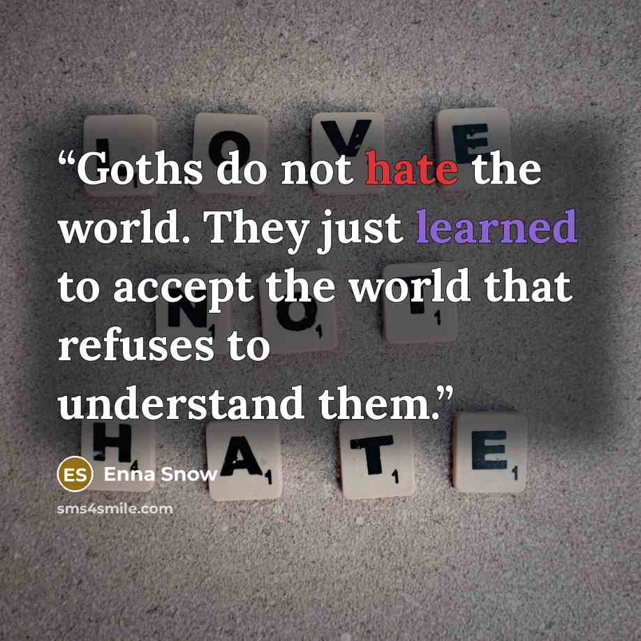 “Goths do not hate the world. They just learned to accept the world that refuses to understand them.” quote by Enna Snow